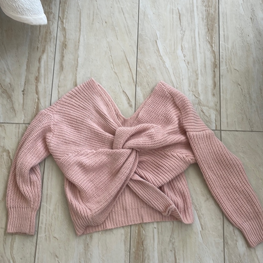 Light pink cross back knit sweater